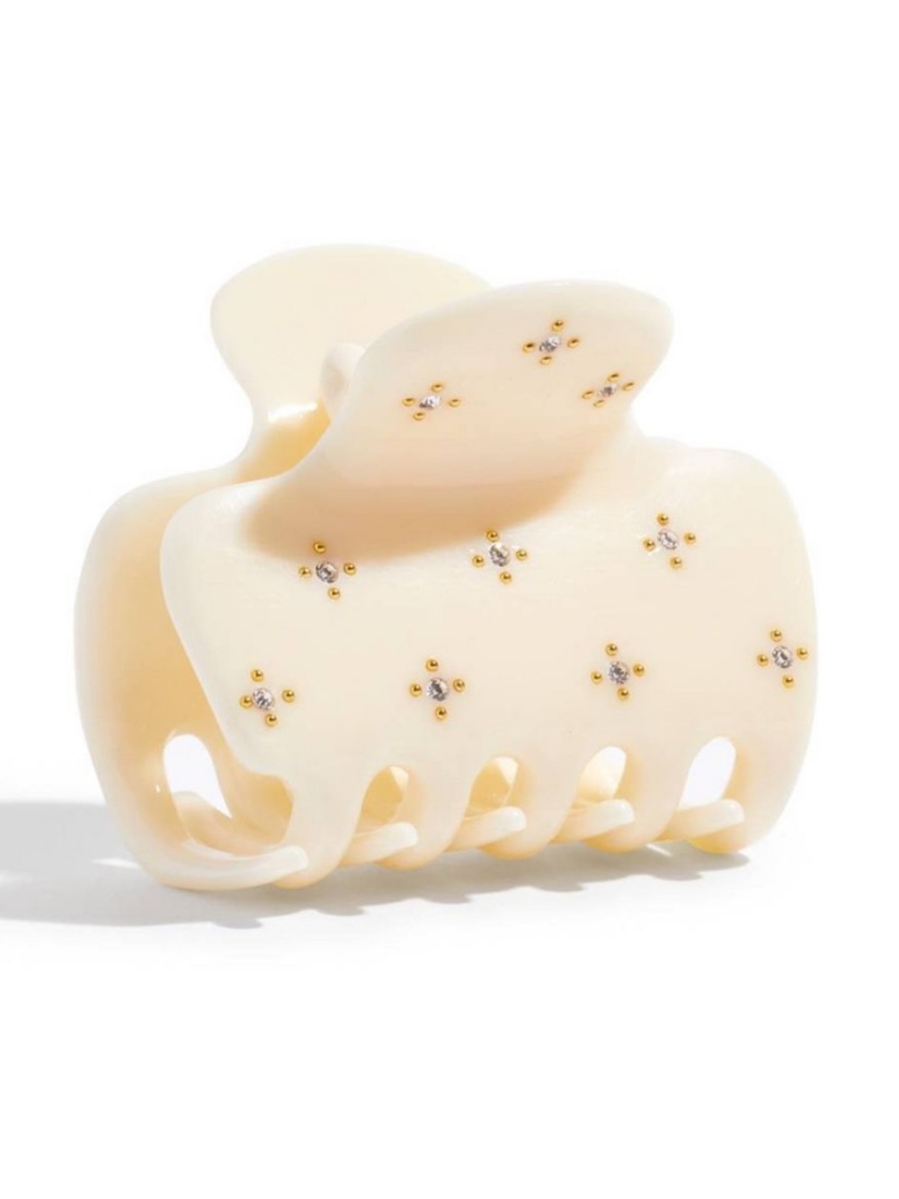 KITSCH Ivory Recycled Plastic Rhinestone Medium Puffy Claw Clip with Gold Studs